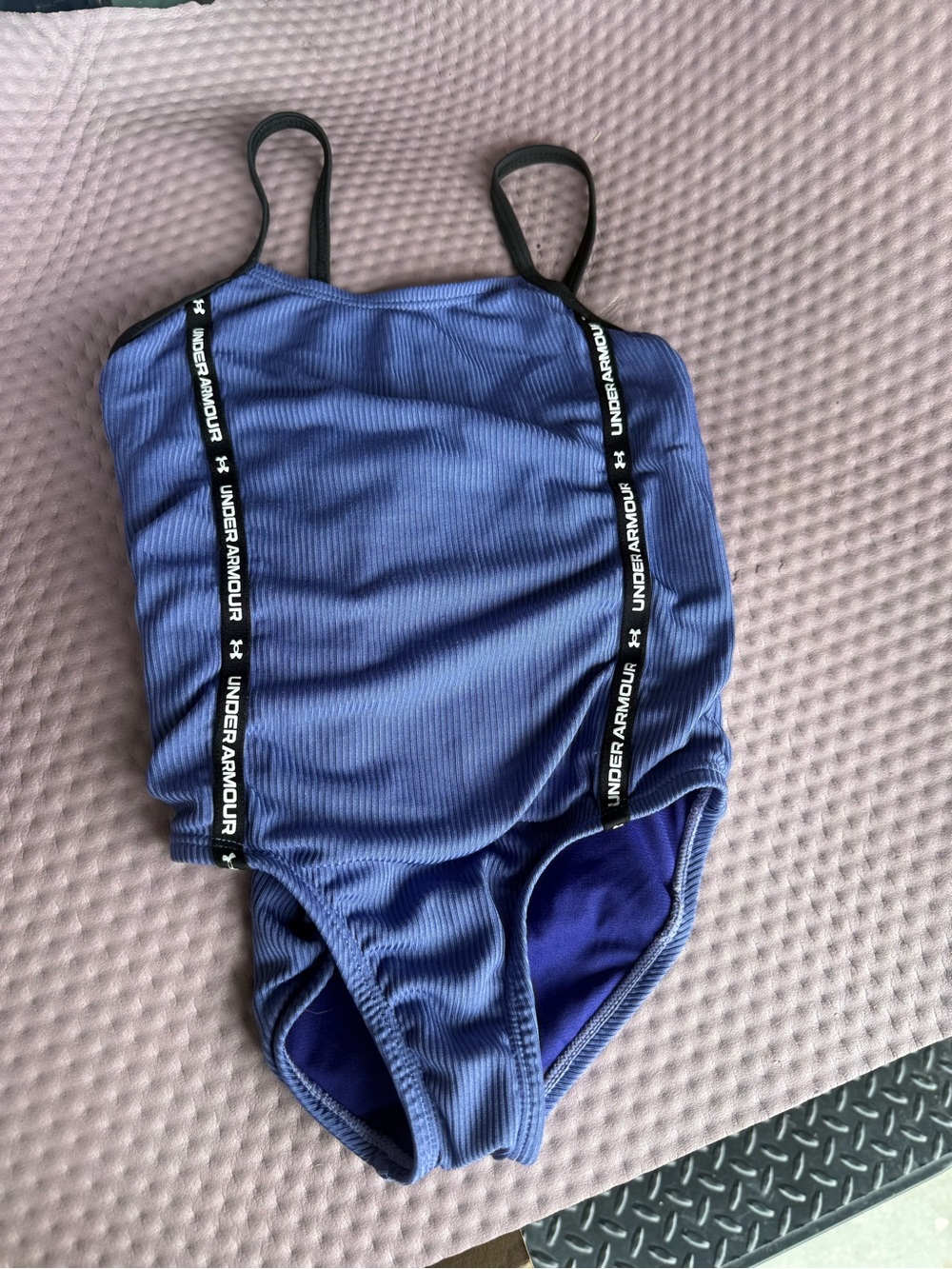 Under Armour Girls' Blue Ribbed One-Piece Swimsuit with Branded Straps